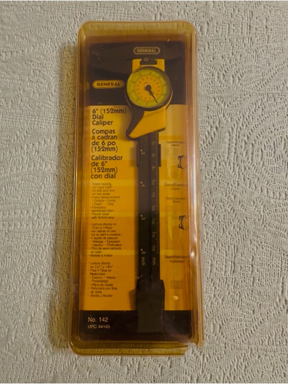 General Tools 6" plastic dial caliper, 4 way measure, NWOT.